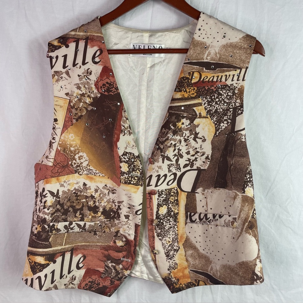 Vtg VELENO Sportswear Women Western Cowgirl Lined Vest Size L Brown Travel Rodeo